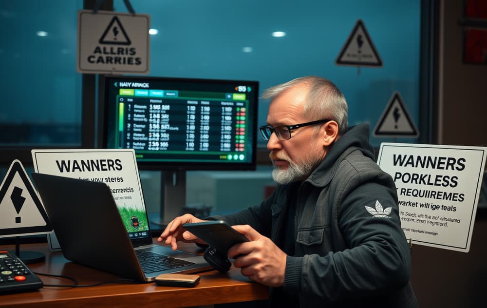 Norsk spiller med kalkulator og odds på skjermen, advarsel om omsetningskrav