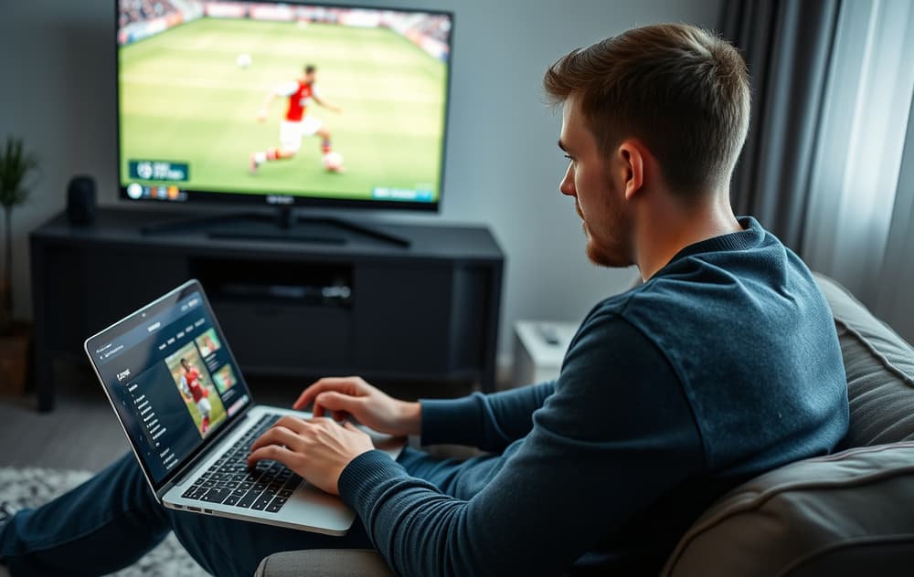 Norsk spiller sammenligner oddsleverandører på datamaskin med fotball på TV
