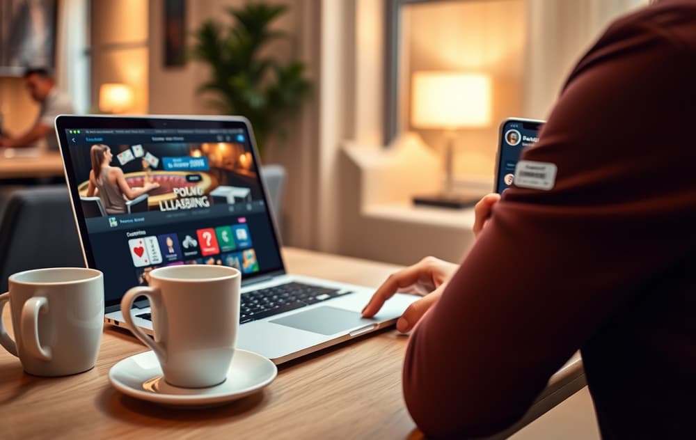 Person som spiller på norsk nettcasino på laptop