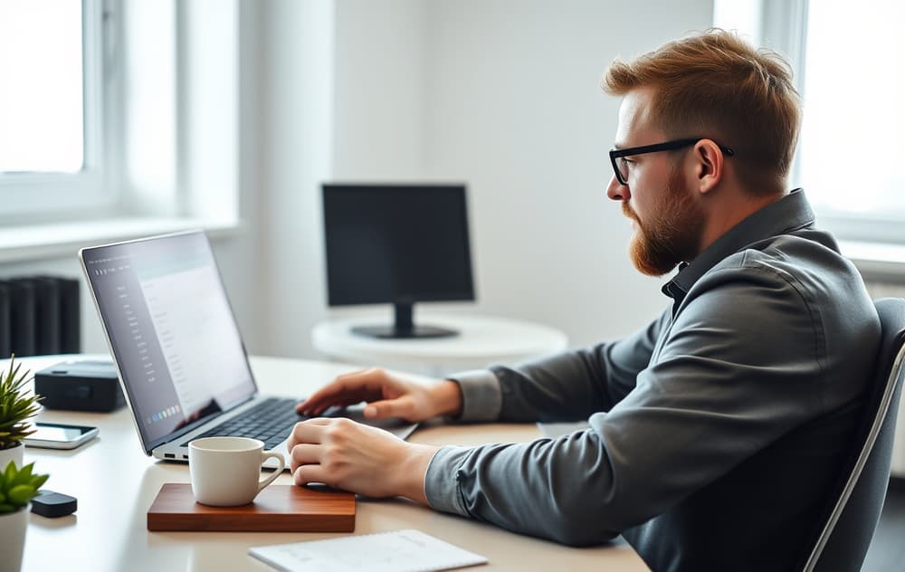 En mann sammenligner bettingsider på en laptop med notater om oddsbonus.