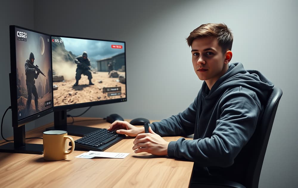 Norsk spiller som tipper på eSport foran en skjerm med CS2 og odds